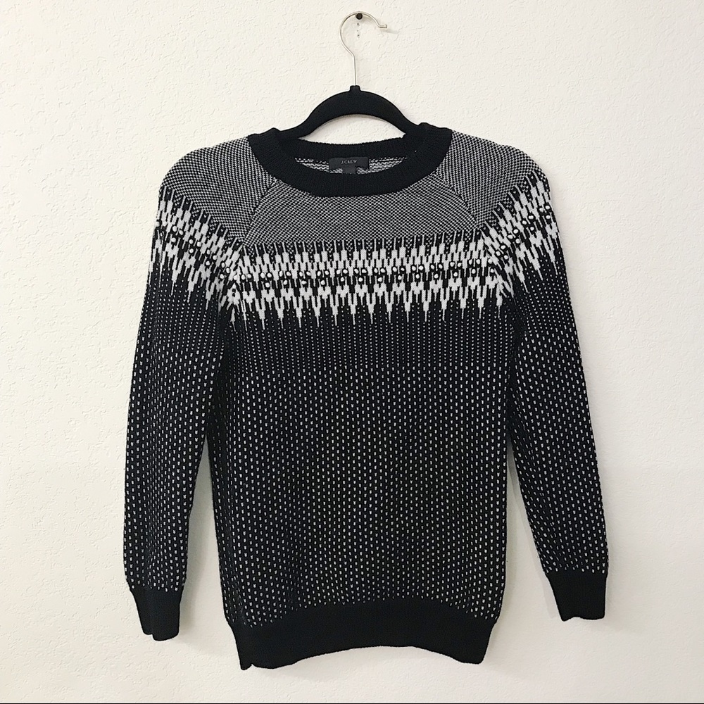 J. Crew Fair Isle Black/White Merino Wool Sweater